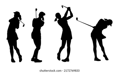 Juego de mujeres golfistas profesionales jugando al golf