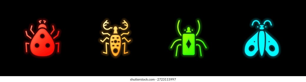 Set Ladybug, Beetle deer,  and Butterfly icon. Vector