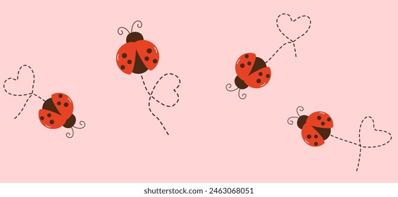 Set of ladybug with heart dot line icon signs vector.