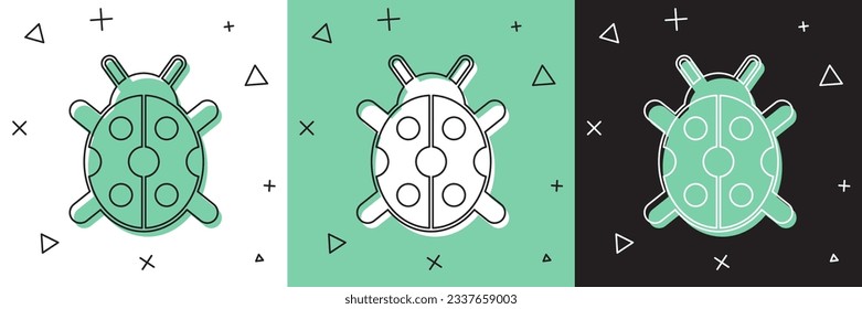 Set Ladybug icon isolated on white and green, black background.  Vector