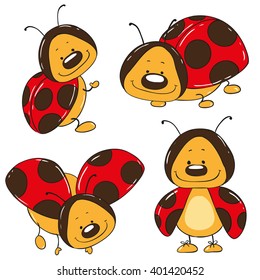 Set of ladybugs cartoon characters