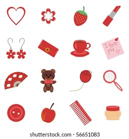 set with lady's objects on white