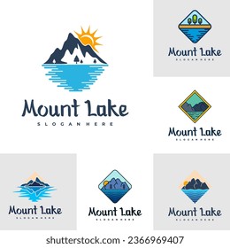 Set of Lake logo design template. Mount Lake vector illustration. Badge design.