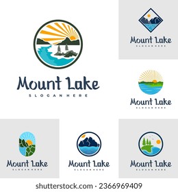 Set of Lake logo design template. Mount Lake vector illustration. Badge design.