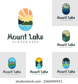 Set of Lake logo design template. Mount Lake vector illustration. Badge design.