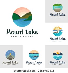 Set of Lake logo design template. Mount Lake vector illustration. Badge design.