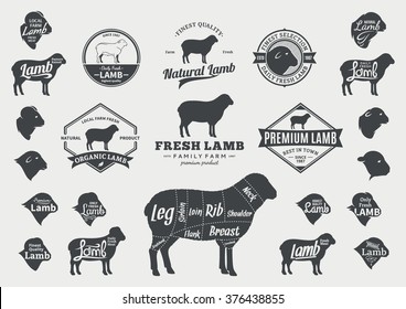 Set of lamb logo. Lamb cuts diagram