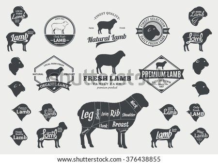 Set of lamb logo. Lamb cuts diagram