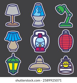 set of lamp good for sticker, element design, badge, printable, etc