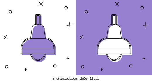 Set Lamp hanging icon isolated on white and purple background. Ceiling lamp light bulb.  Vector