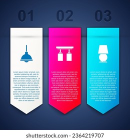 Set Lamp hanging, Led track lights and lamps and Table. Business infographic template. Vector