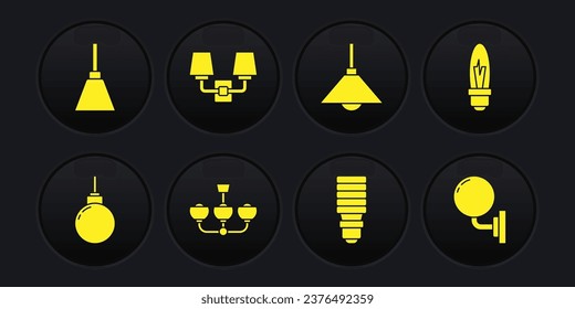 Set Lamp hanging, Light bulb, Chandelier, LED light, Wall lamp or sconce,  and  icon. Vector