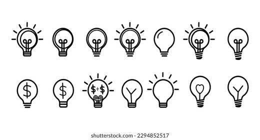 a set of lamp icons with black outline