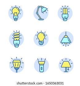 Set of lamp icons in linear color style isolated on white background 