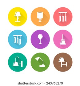Set of Lamp Icons with Long Shadow. Vector