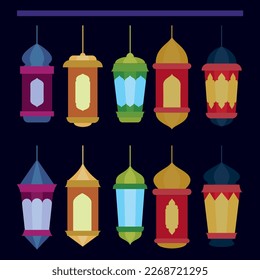 set lamp lantern simple flat design ornament vector illustrations EPS10