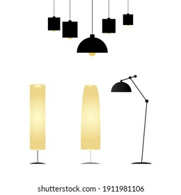 Set Lamp with light illustration in flat cartoon style , Illustration Vector EPS 10 
