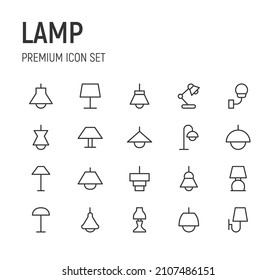 Conjunto de iconos de la línea de la lámpara. Paquete de carteles de moda. Pixel perfecto objetos para interfaz de usuario, aplicaciones y web. 