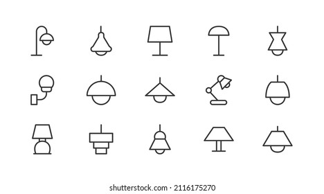 Set of lamp  line icons. Premium pack of signs in trendy style. Pixel perfect objects for UI, apps and web. 