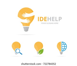 Set of lamp logo combination. Lightbulb and embrace symbol or icon. Unique idea and friendship logotype design template.