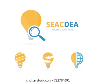 Set of lamp logo combination. Lightbulb and magnifying symbol or icon. Unique idea and search logotype design template.