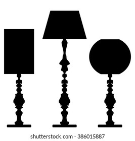 Set of lamp silhouettes isolated on white background