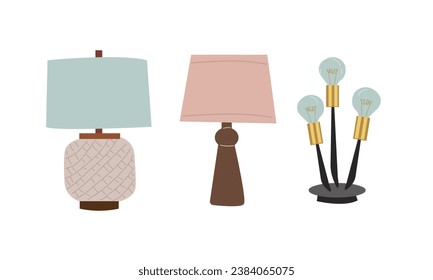 Set of lamp. Vector illustration in flat style , different shapes and color collection of  table lamp . Vector cartoon set on white background for different design uses 