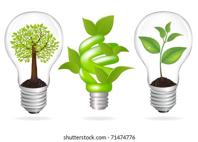 Set Lamps, Eco Concept, Isolated On White Background, Vector Illustration