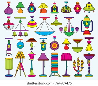 Set of lamps. Furniture and floor lamps and table lamps. 