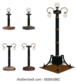 A set of lamps for illumination of streets, boulevards and parks. Vector illustration