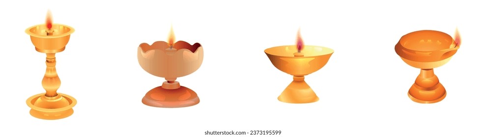 Set of lamps for Indian holiday Diwali (Festival of lights) on w