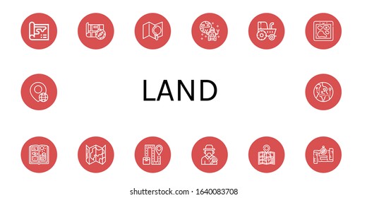 Set of land icons. Such as Map, Rover, Tractor, Agriculture, Farmer, Globe , land icons