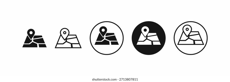 Conjunto de iconos de ubicación de la tierra con mapa y puntero en varios estilos, ideal para la navegación, viajes, destinos y App geográficos o Sitios web