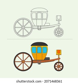 Conjunto de Ilustración de Diseño de Vectores de Vehículos Terrestres. Páginas de libros de Coloreo de Educación para niños.