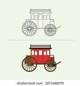 Conjunto de Ilustración de Diseño de Vectores de Vehículos Terrestres. Páginas de libros de Coloreo de Educación para niños.
