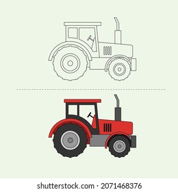 Conjunto de Ilustración de Diseño de Vectores de Vehículos Terrestres. Páginas de libros de Coloreo de Educación para niños.