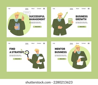 Set of landing page design with business concept with man vector stock illustration. Web page template.