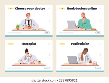 Set of landing page design template for online medical service providing professional consultation