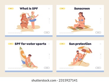 Set of landing page design template dedicated to sun protection during summer vacation time