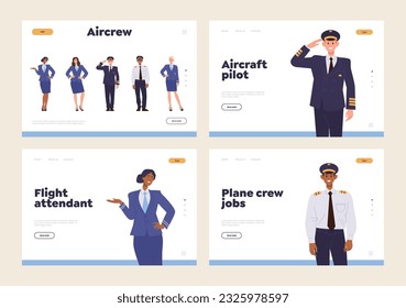 Set of landing page design template for online service offering education and training of aircrew