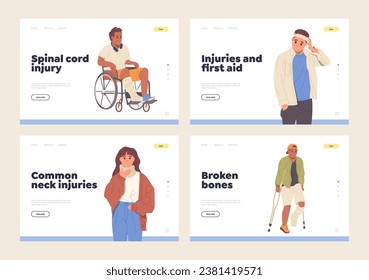 Set of landing page design template for medical service online offering trauma and injury treatment