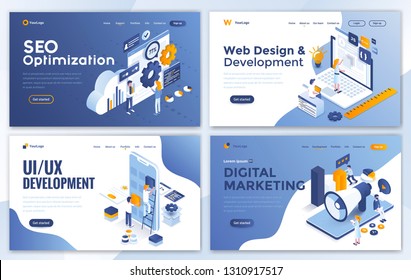 Set of Landing page design templates for SEO, Web Design, Ui Development and Digital Marketing. Easy to edit and customize. Modern Vector illustration concepts for websites