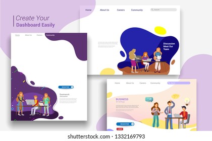 Set of landing page design templates, business strategy, analytics and brainstorming. Modern vector illustration concepts for website design ui/ux and mobile website development, business presentation