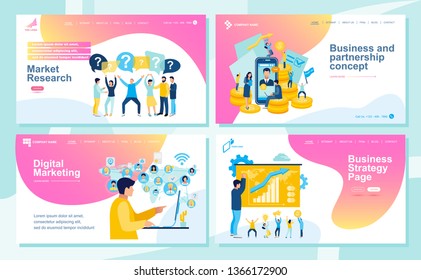 Set of Landing page design templates for SEO, Web Design, Ui Development and Digital Marketing. Business and partnership concept, success, hi-tech technology, working together. Vector