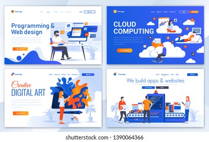 Set of Landing page design templates for Web design, Cloud Computing, Digital art a App development. Easy to edit and customize. Modern Vector illustration concepts for websites