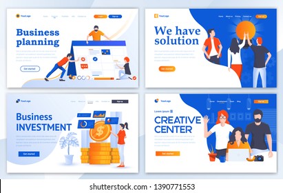 Set of Landing page design templates for Business planning, We have Solution, Investment and Creative center. Easy to edit and customize. Modern Vector illustration concepts for websites