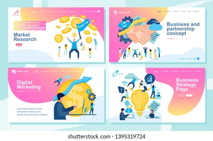 Set of Landing page design templates for SEO, Web Design, Ui Development and Digital Marketing. Business and partnership concept,success, hi-tech technology, signing documents. 
Vector illustration