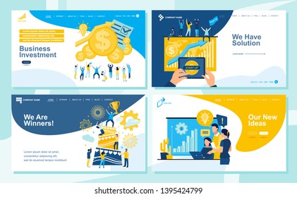 Set of Landing page design templates for SEO, Web Design, Ui Development and Digital Marketing. Business and partnership concept,success, hi-tech technology, signing documents. 
Vector illustration