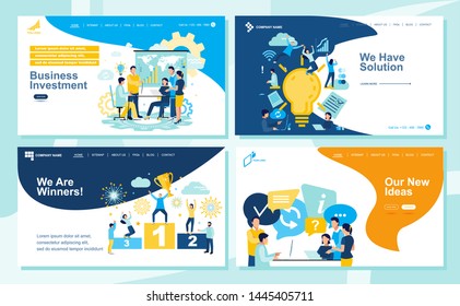 Set of Landing page design templates for SEO, Web Design, Ui Development and Digital Marketing. Business and partnership concept, success, hi-tech technology, signing documents. 
Vector illustration