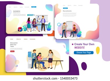 Set of landing page design templates, business strategy, analytics and brainstorming. Modern vector illustration concepts for website design ui/ux and mobile website development, business presentation